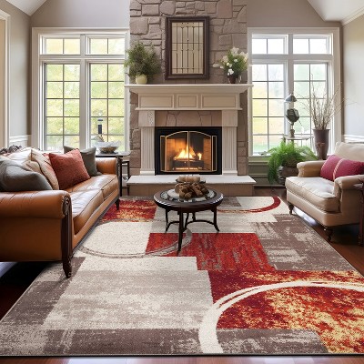 Rust and Ivory Abstract Geometric 8' x 10' Area Rug