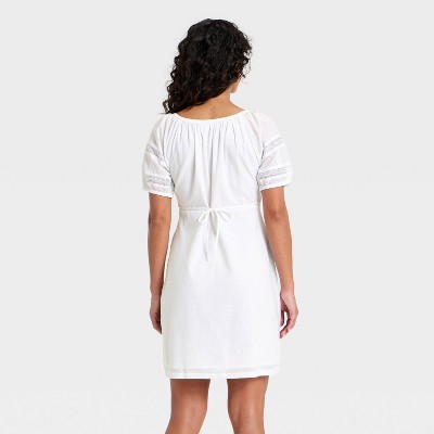Женские платья Universal Thread Women's Puff Short Sleeve Lace Mini Sundress - Universal Thread™ White L — фото 2