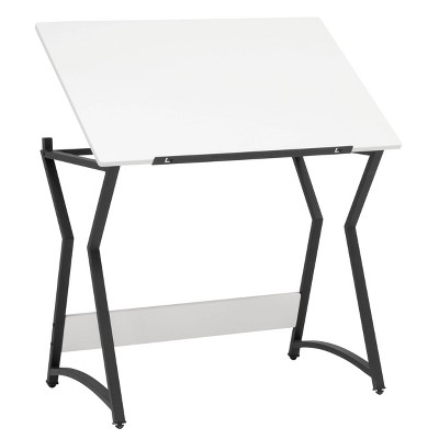 38 in. Rectangular White Tempered Glass Hand Crank Adjustable Drafting Table  Drawing Desk with 2-Drawer and Stool FY-W347126616 - The Home Depot