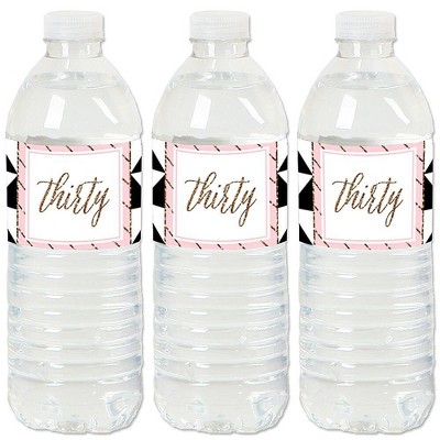 Big Dot of Happiness Chic 30th Birthday - Pink, Black and Gold - Birthday Party Water Bottle Sticker Labels - Set of 20