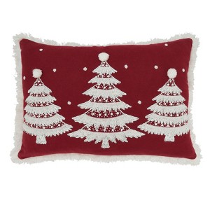 Saro Lifestyle Joyful Jingle Fringed Christmas Trees Down Filled Throw Pillow, 14"x20", Red - 1 of 3