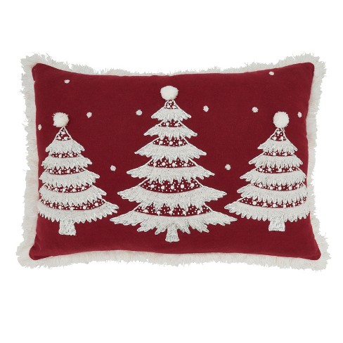  Happy Christmas Star Balls on Xmas Tree Garland Outdoor Pillow  with Insert 1 Pack Waterproof Square Cushion Throw Pillows for Patio Garden  Balcony Sofa Couch Beach Recliners Red Line Linen Texture 