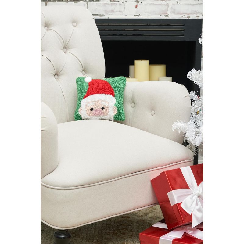 C&F Home 8" x 8" Christmas Peek-A-Boo Santa on Green Background Petite Accent Hooked Throw Pillow, 4 of 6