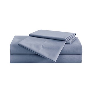 London Fog Twin 3pc Garment Wash Solid Sheet Set Blue: Microfiber, Includes Pillowcase & Fitted Sheet - 1 of 3