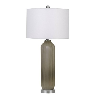 31" Catalina Glass Table Lamp with Drum Hardback Fabric Shade Warm Gray - Cal Lighting