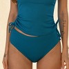 Women's Solid Blue Ribbed Mid Rise Bikini Bottom - Cupshe - 4 of 4