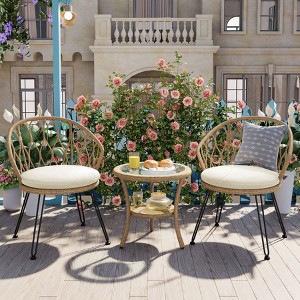 YOOCOZZ 3-Piece Outdoor Patio Furniture Set with 2 PE Rattan Chairs and Tempered Glass Table - 1 of 4