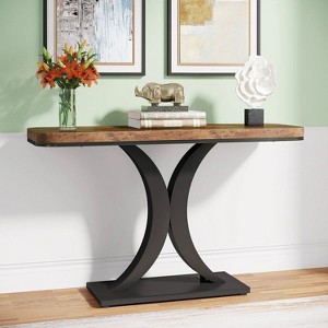Hommoo 40" Console Table, Narrow Entryway Foyer Table with Geometric Base - 1 of 4