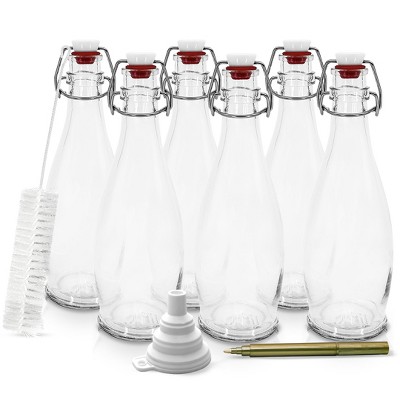 Nevlers 6 Pack 33 oz. Round Glass Bottles with Swing Top Stoppers