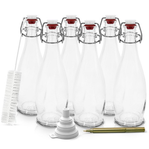 Nevlers 17 oz. Glass Bottles with Swing Top Stoppers, Bottle Brush