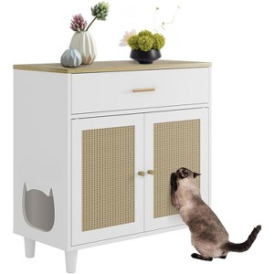 Hidden Cat Litter Box Cabinet,Enclosed Dog-Proof Furniture w/Storage Drawer & 2 Sisal Scratcher Doors for Living Room,Bedroom - 1 of 4