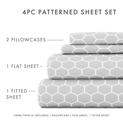 California King Gray Honeycomb Pattern Microfiber Sheet Set