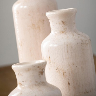 Set of 3 Small White Ceramic Bottle Vases