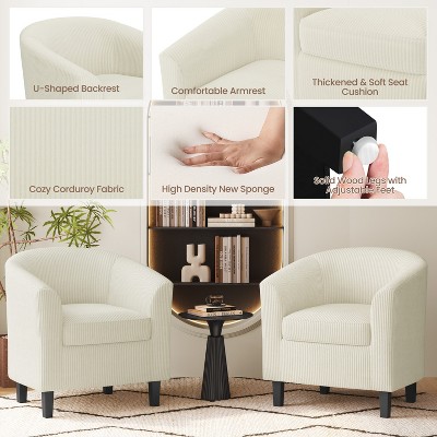 Beige Corduroy Fabric Upholstered Club Chair with Rubberwood Legs