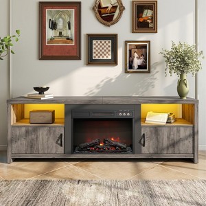 Bestier 71" Fireplace TV Stand for TVs up to 80" with Storage, LED Entertainment Center TV Console Table with 23" Retro Buttons Electric Fireplace - 1 of 4