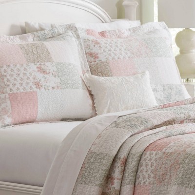 Celina Pink and Sage Cotton Twin Reversible Quilt Set