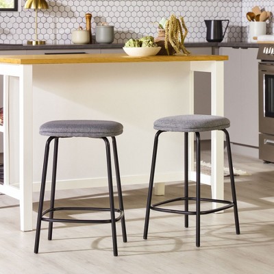 GDFStudio Grantham Modern 24" Steel and Linen Upholstered Counter Stool(Set of 2)