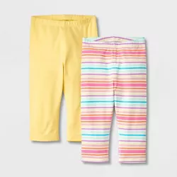 Toddler Girls' Adaptive 2pk Capri Leggings - Cat & Jack™ Yellow/Cream Stripe  3T