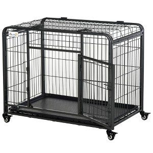 Skyzone Heavy-Duty Metal Dog Kennel with Folding Design, 4 Lockable Wheels, Removable Tray & - 1 of 4