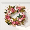 Angel Sar Artificial Decorative Wreath, 19 Inch Pink Peonies and Hydrangeas Wreath, Silk Flower Arrangement for Year Round Home Decor - 2 of 4