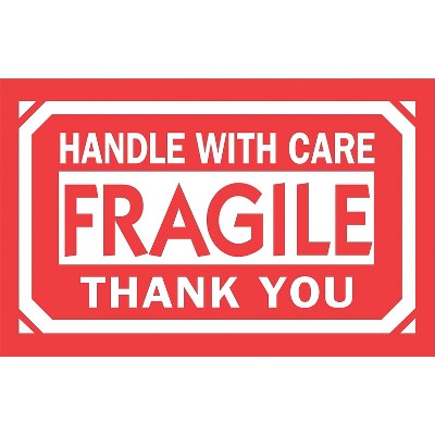 The Packaging Wholesalers 3 x 5" Fragile Handle with Care Thank You Label LABDL1250