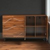 Mshliw Modern Art Walnut Sideboard Buffet Cabinet with Wave Relief Design & Iron Legs, 59" Solid Wood Storage Credenza for Living Room - 3 of 4