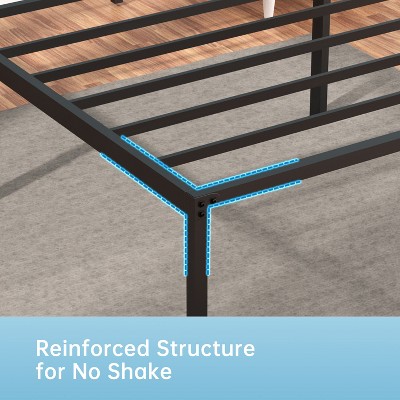 Full Black Metal Platform Bed Frame with Storage and Slats