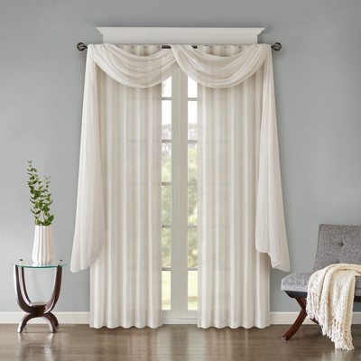 White Sheer Polyester Ground Length Curtain Panel Pair
