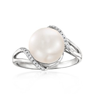 Ross-Simons 10-10.5mm Cultured Pearl Wave Ring With Diamonds in 14kt White Gold - 1 of 4
