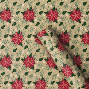 30” 25 sq ft Christmas Roll Wrap Poinsettias on Beige - Wondershop™ - 1 of 3