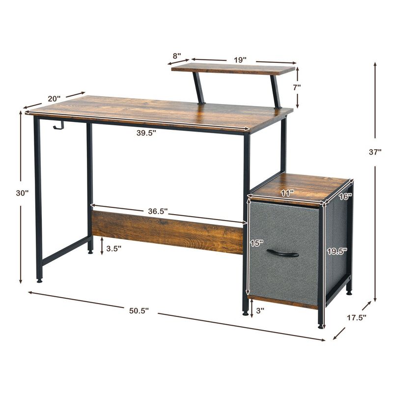 Costway Computer Desk Writing Workstation Home Office w/ Movable Storage Rack & Shelf, 4 of 11
