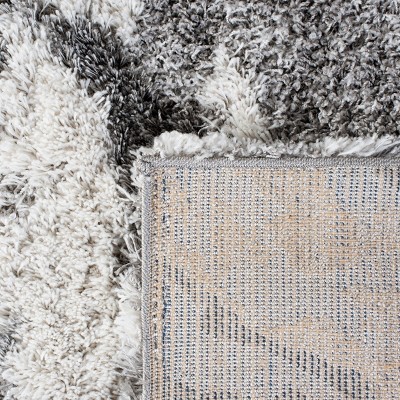 Gray and Ivory Abstract Shag Square Area Rug