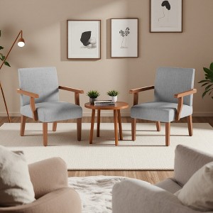 Fabric Accent Arm Chair Set of 2 with Round Wood Side Table for Bedroom or Office - 1 of 4
