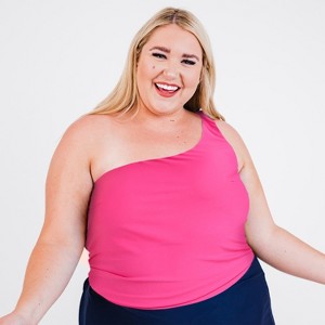 Calypsa Women's One Shoulder Layla Crop Swim Top WIth Built In Bra - 1 of 4