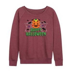 Women's - Pokémon - Happy Halloween Lightweight French Terry Wide Neck Long Sleeve Shirt - 1 of 4