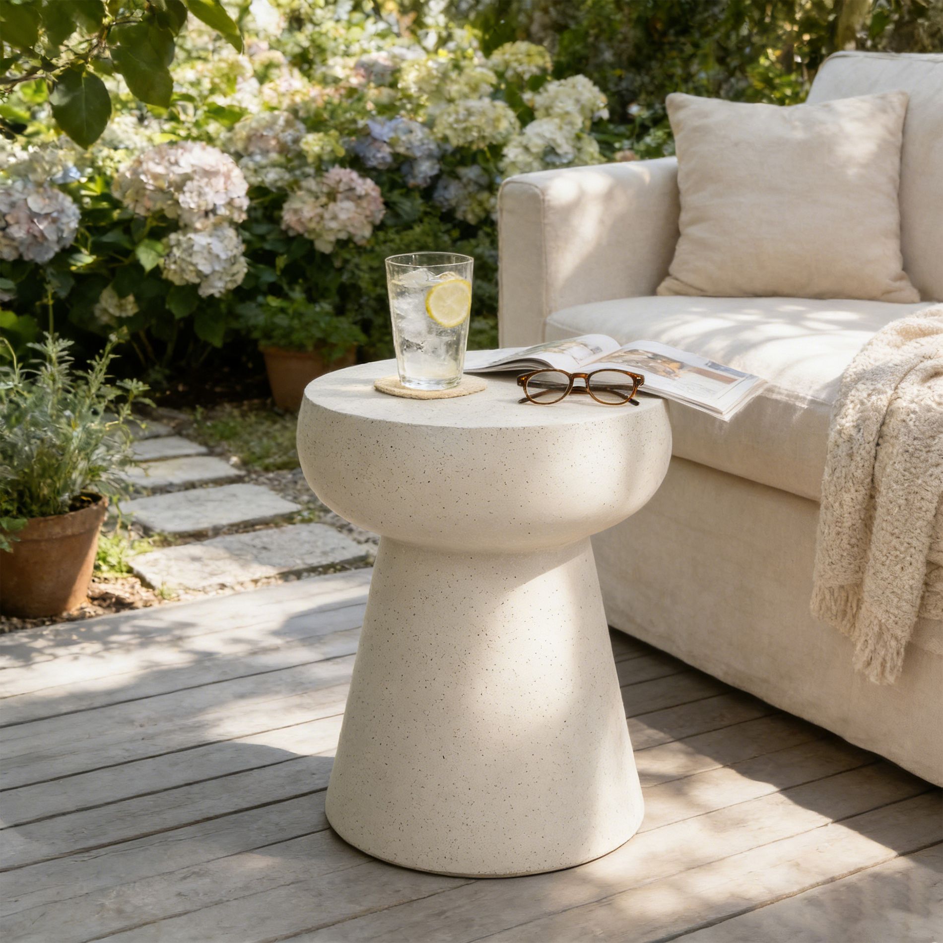 GDFStudio Rivera Modern Mushroom-Shaped Design Outdoor Coffee Table