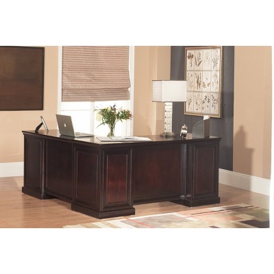 Espresso Wood Executive Corner Desk with Drawer and Keyboard Tray