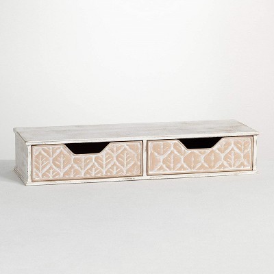 Sullivans Embossed Metal Two Drawer Monitor Riser with Storage Organizer 4.25"H Brown