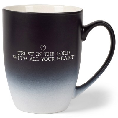 Elanze Designs Trust In The Lord With All Your Heart Two Toned Ombre Matte Black and White 12 ounce Ceramic Stoneware Coffee Cup Mug