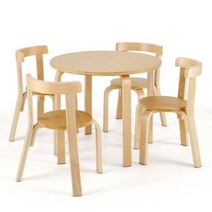 Infans 5-Piece Kids Wooden Curved Back Activity Table & Chair Set w/Toy Bricks Natural - 1 of 4