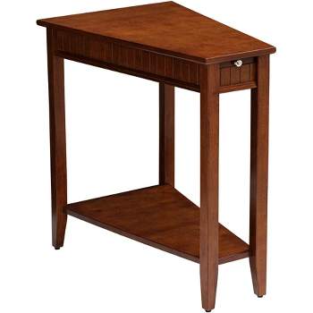 Elm Lane Farmhouse Rustic Cherry Wood Accent Table 16" x 24" with Slide-Out Tray and Shelf Brown for Living Room Home House Office