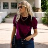Amaryllis Women's Short-Sleeve Velvet Puff Sleeve Top Elegant Crew Neck  Texture - 4 of 4