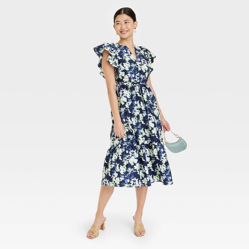 Women's Flutter Short Sleeve Poplin Tiered Midi Dress - A New Day™, 4 of 12