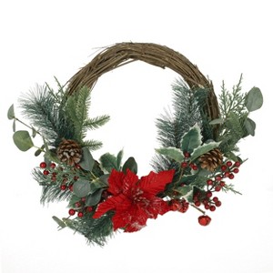 Maggift Wreaths, Vibrant Red Poinsettia Wreath, Embrace the Holiday Spirit, Green, 23.5"*23.5"*5.5" - 1 of 4
