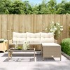 vidaXL Patio Sofa with Table and Cushions L-Shaped Beige Poly Rattan - 3 of 4