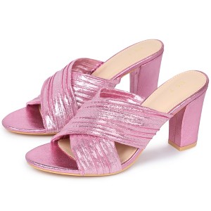 Allegra K Women's Slouches Crisscross Strap Slip-on Block Heel Slide Sandals - 1 of 4