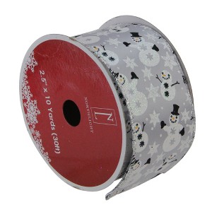 Northlight Pack of 12 Shiny Silver Snowmen and Snowflakes Wired Christmas Craft Ribbon 2.5" x 120 Yards - 1 of 3