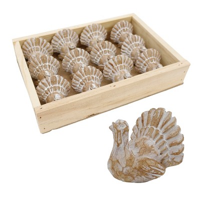 Transpac Resin Mini Turkeys Decorative Figurines Set of 12 Fall Harvest Tabletop Decor Multicolor Indoor Use Gift Giving and Hostess Gifts Easy Care