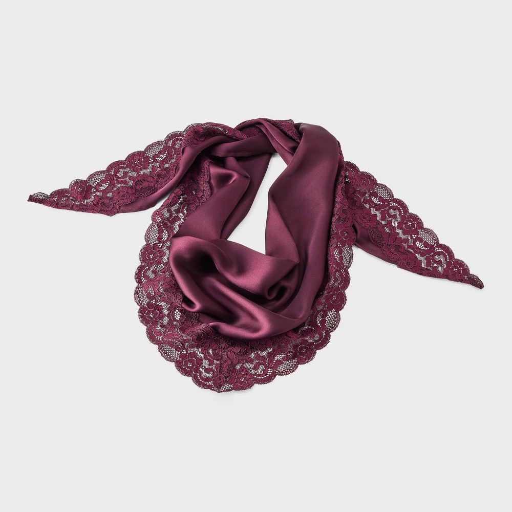 Satin Lace Edge Trim Triangle Scarf - A New Day™ Berry Purple