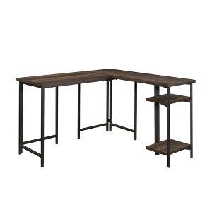 Engineered Wood L-Shaped H-Base Desk with Adjustable Shelves and Hidden Compartments - 1 of 4